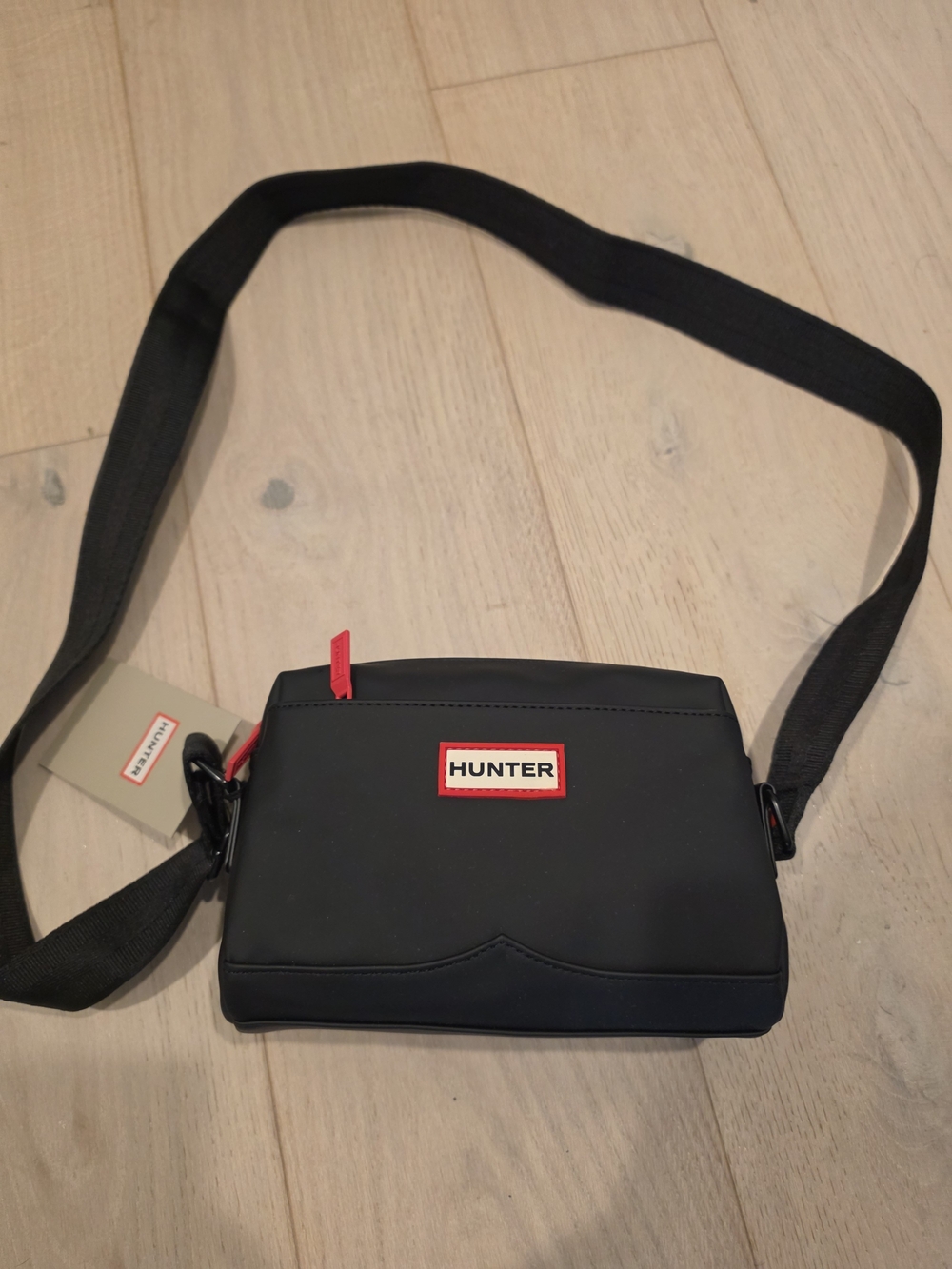 Hunter Black Crossbody Bag with Red Accents